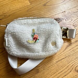 Lululemon 1L Belt Bag Cream Sherpa with custom ‘J’ Monogram